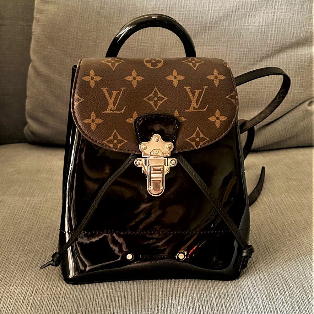 LOUIS VUITTON Lv Patent Leather Monogram Hot Springs Backpack Black